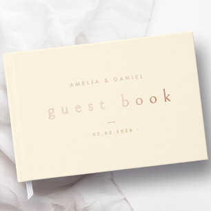 Modern cream colored wedding names and date real foil guest book 