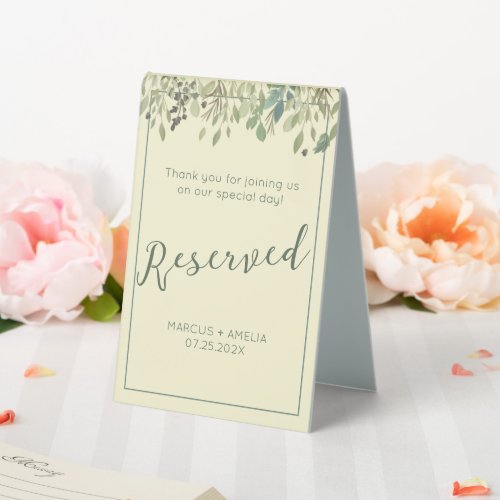 Modern Cream  Eucalyptus Reserved Table Tent Sign