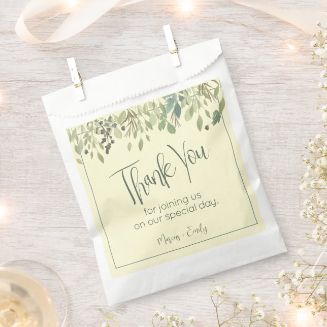 Modern Cream & Eucalyptus Wedding  Favor Bag (Clipped)