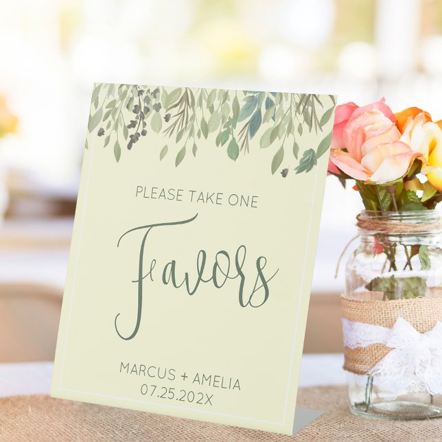 Modern Cream & Eucalyptus Wedding Favors  Pedestal Sign (Creator Uploaded)