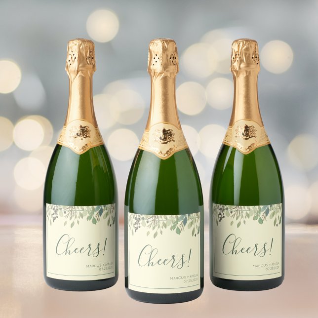 Modern Cream & Eucalyptus Wedding  Sparkling Wine  Label (Creator Uploaded)