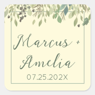 Modern Cream & Eucalyptus Wedding  Square Sticker