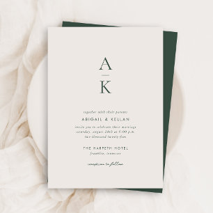 Modern Cream Green Monogram Earth Tone Wedding Invitation