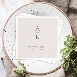 Modern Cream Green Monogram Earth Tone Wedding Napkins