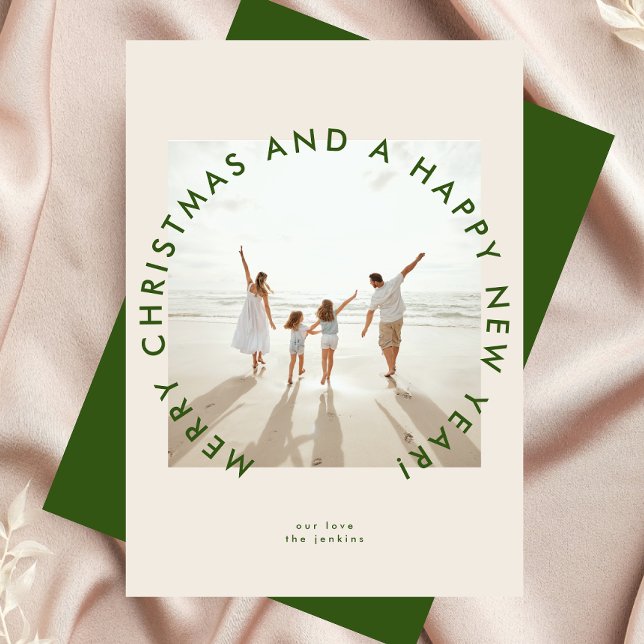 Modern Cream Green Simple Christmas Photo Greeting Holiday Card (Creator Uploaded)