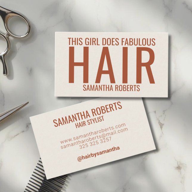 Modern cream hair stylist typography  business card (Creator Uploaded)