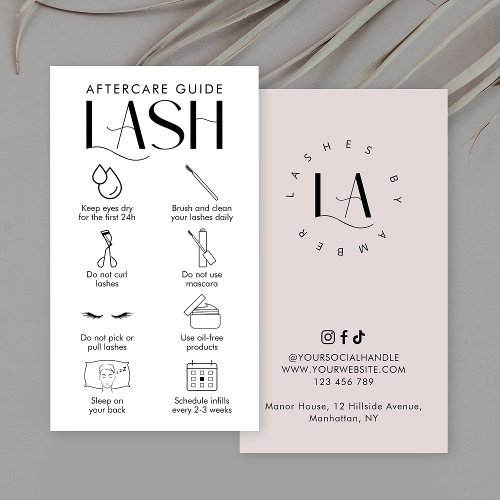 Modern Cream Lash Extensions Aftercare Salon Logo Business Card