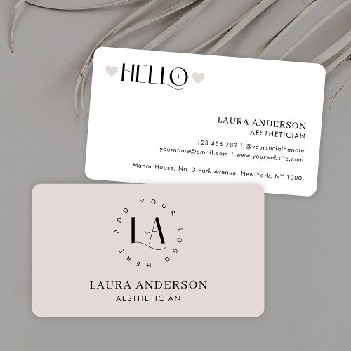 Modern Cream Neutral Aesthetician Elegant Logo Business Card