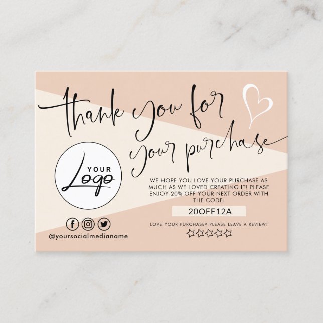 Modern Cream Order Thank You Business Card (Front)