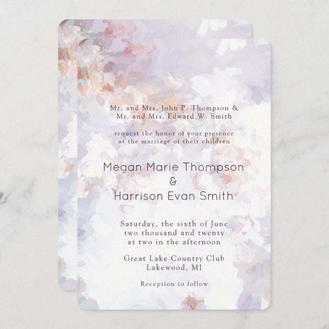 Modern Cream Painted Romantic Wedding Invitation (Front/Back)