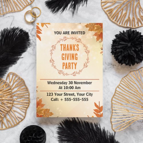 Modern Cream Thanksgiving Party  Invitation