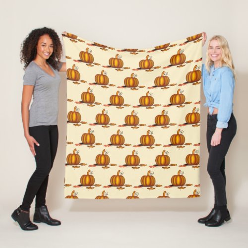 Modern Cream  Thanksgiving  Pumpkin Fleece Blanket