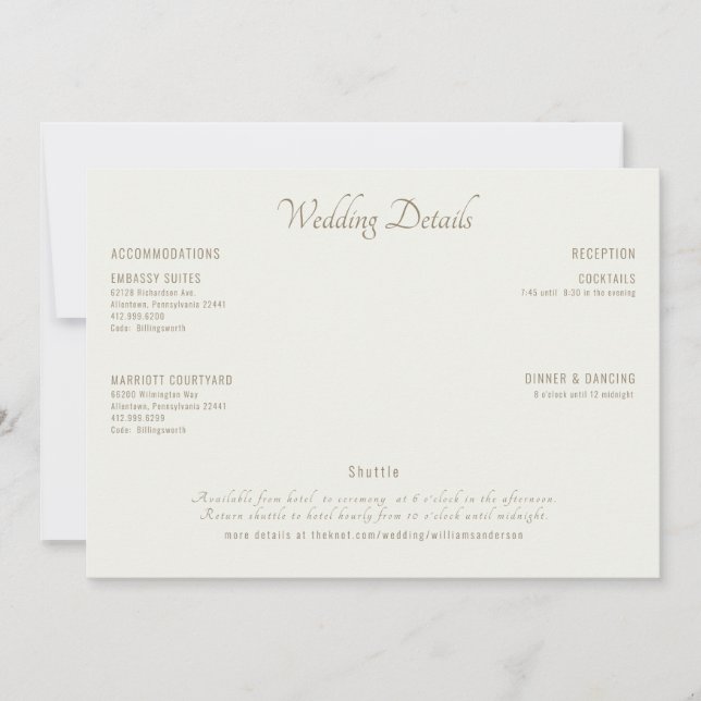 Modern Cream Wedding Details II Invitation (Front)