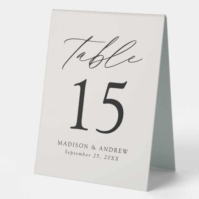 Modern Cream Wedding Table Number Tent (Front)