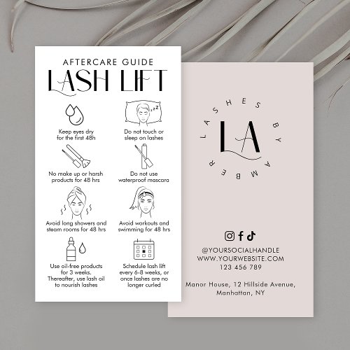 Modern Cream  White Elegant Lash Lift Aftercare Business Card
