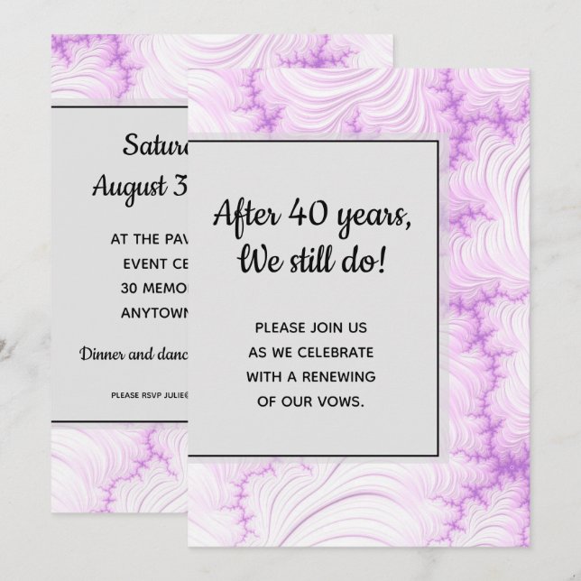 Modern Creamy White and Violet Fractal Vow Renewal Invitation (Front/Back)