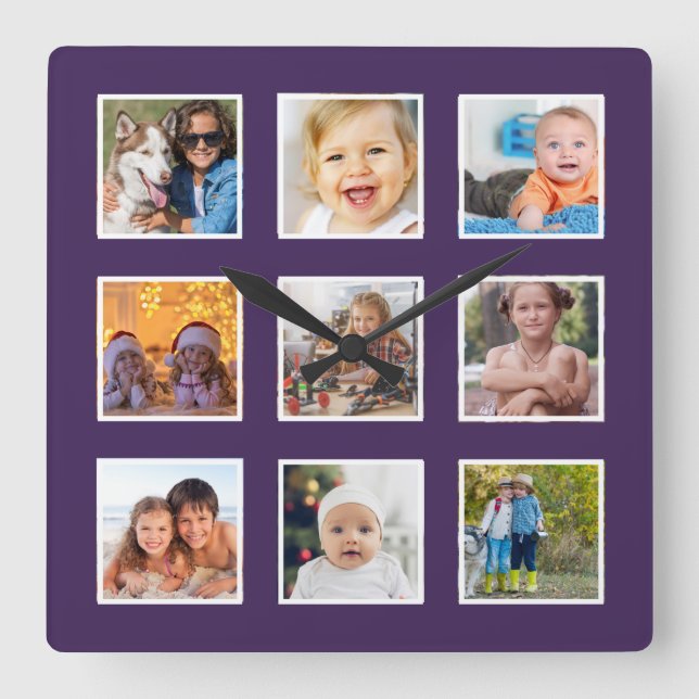 Modern Create Your Custom Photo Collage Square Wall Clock (Front)