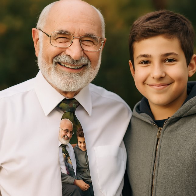 Modern Create Your Own 2-Photos Best Grandpa Ever Neck Tie (Creator Uploaded)