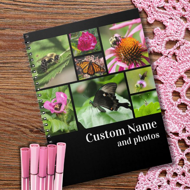 Modern Create Your Own Photo Collage Black Notebook (Creator Uploaded)