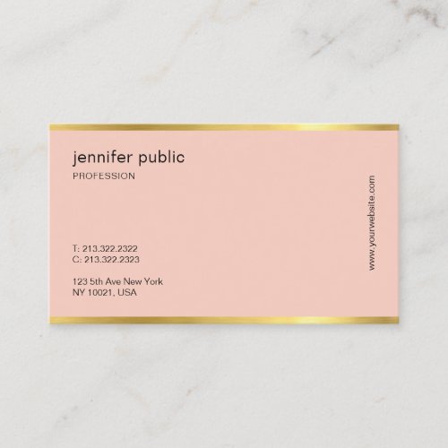 Modern Creative Blush Pink Gold Professional Plain Business Card