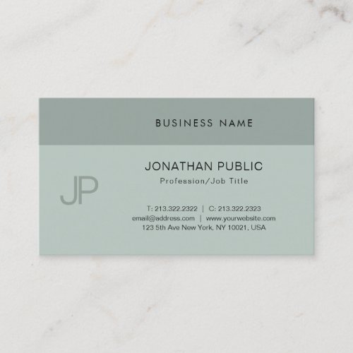 Modern Creative Monogram Professional Blue Green Business Card