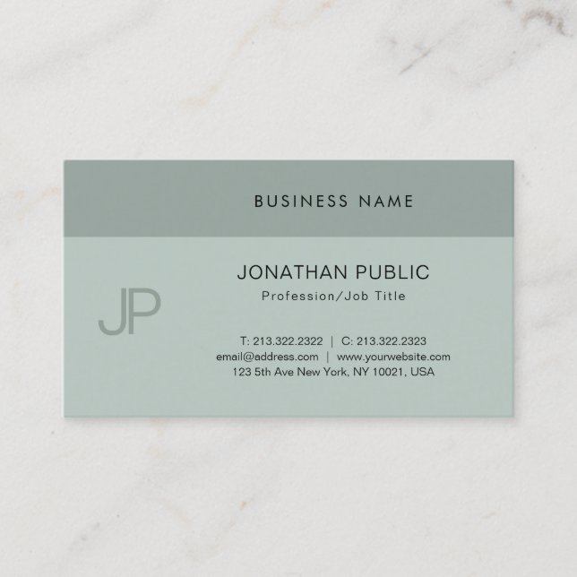 Modern Creative Monogram Professional Blue Green Business Card (Front)