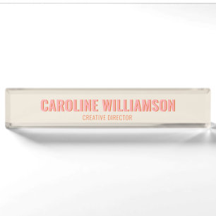 Modern Creative Professional Retro Pink Orange QR Desk Name Plate