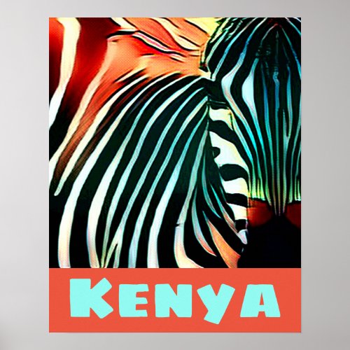 Modern Creative Wildlife Zebra Art Kenya Travel Poster