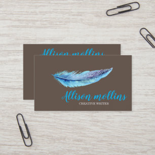 Modern Creative Writer Feather Logo Business Card