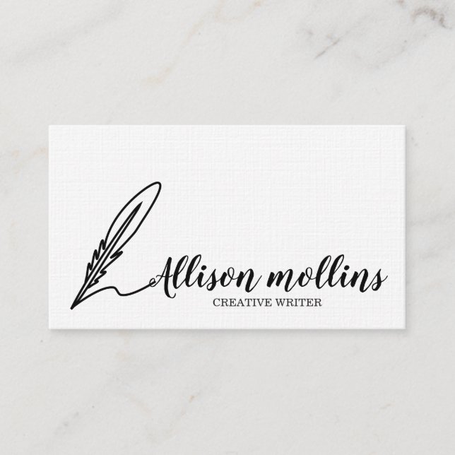 Modern Creative Writer Feather Logo Business Card (Front)