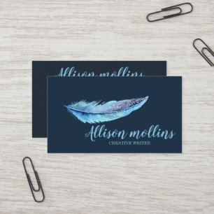 Modern Creative Writer Feather Logo Business Card