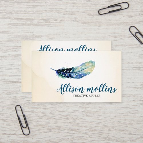 Modern Creative Writer Feather Logo Business Card