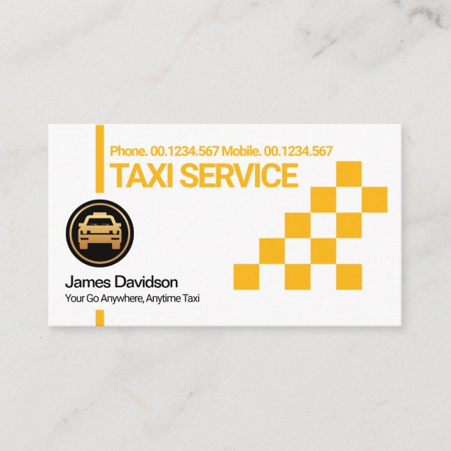 Modern Creative Yellow Taxi Check Box Cab Driver Business Card (Front)