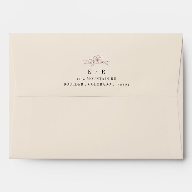 Modern Creme Floral pre-addressed wedding Envelope (Back (Top Flap))