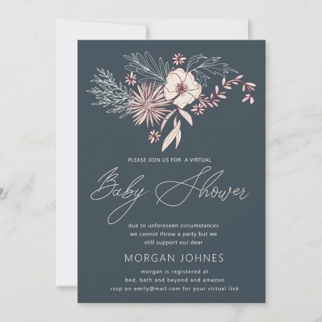 Modern Creme Floral Virtual Baby Shower Invitation (Front)