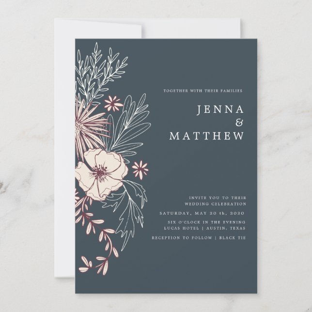 modern creme floral wedding invitation (Front)