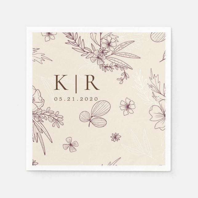 Modern Creme Floral Wedding Napkins (Front)