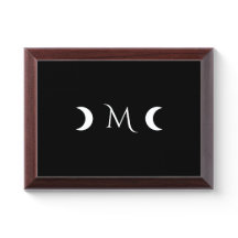 Modern Crescent Moons Black and White Monogram