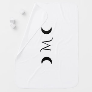 Modern Crescent Moons Black and White Monogram Baby Blanket