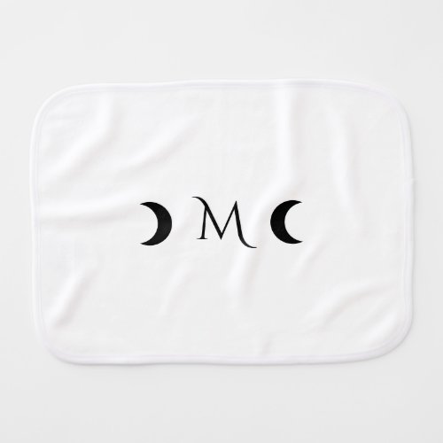 Modern Crescent Moons Black and White Monogram Baby Burp Cloth