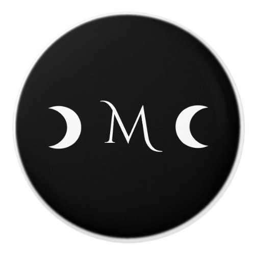 Modern Crescent Moons Black and White Monogram Ceramic Knob