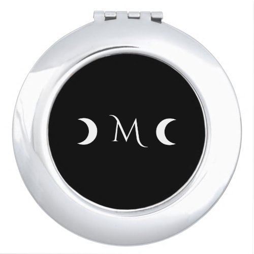 Modern Crescent Moons Black and White Monogram Compact Mirror