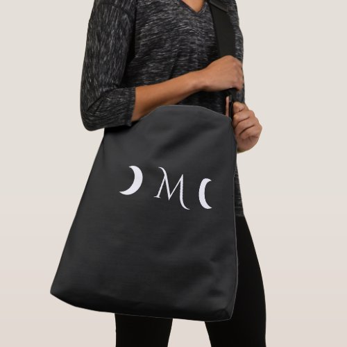 Modern Crescent Moons Black and White Monogram Crossbody Bag