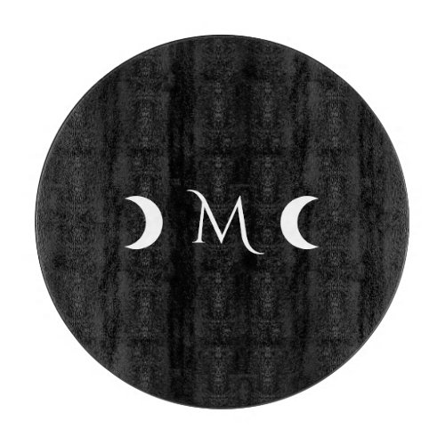 Modern Crescent Moons Black and White Monogram Cutting Board