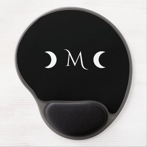 Modern Crescent Moons Black and White Monogram Gel Mouse Pad