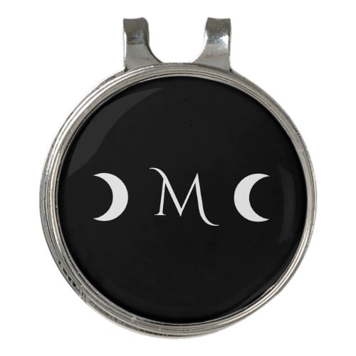 Modern Crescent Moons Black and White Monogram Golf Hat Clip