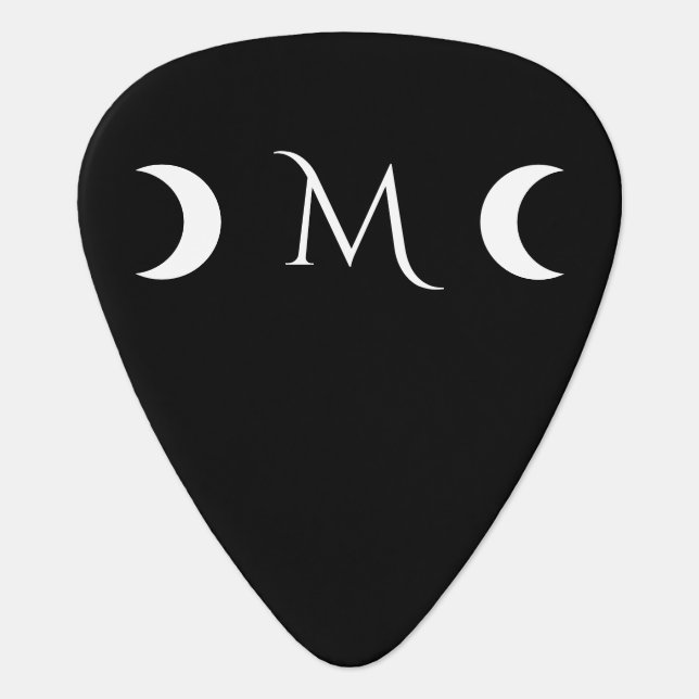 Modern Crescent Moons Black and White Monogram Guitar Pick (Front)