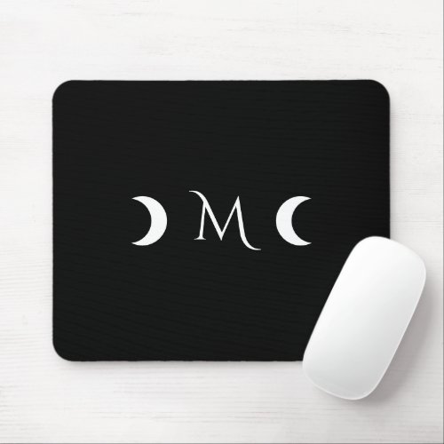 Modern Crescent Moons Black and White Monogram Mouse Pad