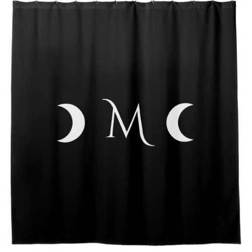 Modern Crescent Moons Black and White Monogram Shower Curtain