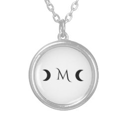 Modern Crescent Moons Black and White Monogram Silver Plated Necklace